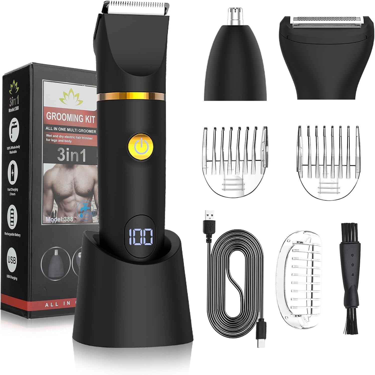 Men'S Grooming Electric Trimmer - 男性女性用ボディトリマー、3 in 1グルーミングキット、鼻毛/陰部/胸毛用電動トリマー、シェーバー