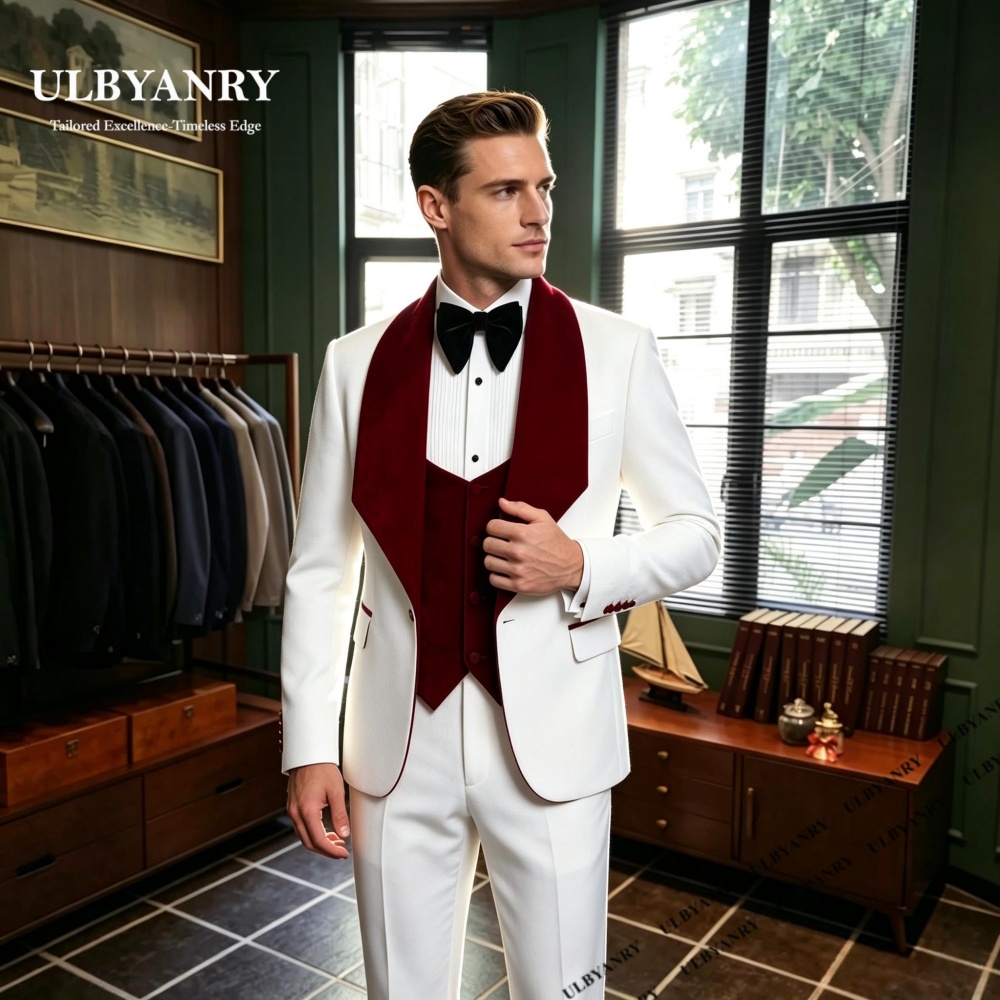 Men'S Grooming Trends - メンズフォーマルスーツセット（ジャケット、ベスト、パンツを含む）ウェディング新郎スーツ3ピースパッチワークスーツ、テーラードトレンドビジネススーツ
