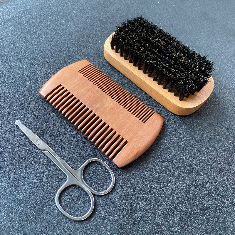 Men'S Grooming Product - メンズひげグルーミングセット、ひげブラシ、毛素材、ひげ用くし、ハサミ、収納袋付き、男性専用に特別に設計