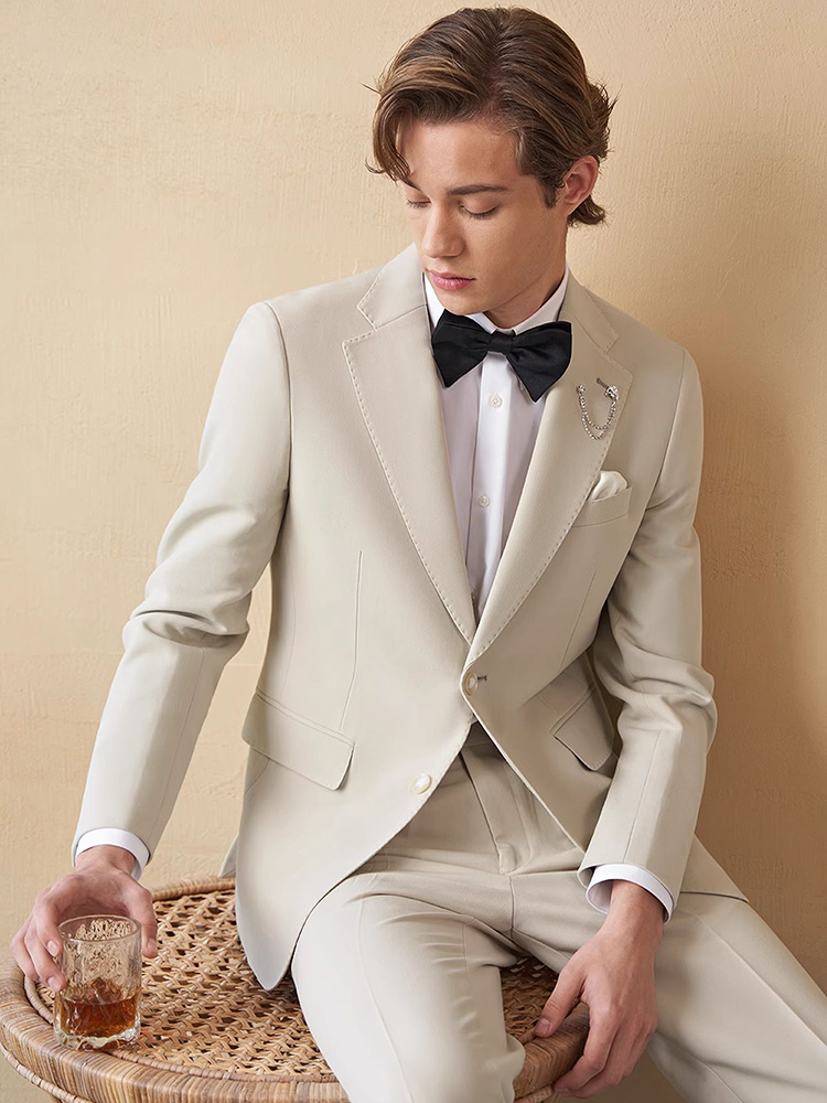 Young Men'S Grooming - メンズスーツセット高級ベージュカーキブレザーパンツ結婚式新郎着用若者紳士服ビジネスマンパーティー日常服 54