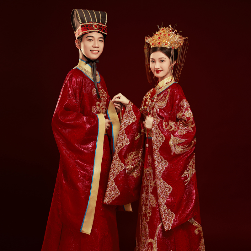 Men'S Grooming Trends - 品質唐王朝高級韓服花嫁新郎中国の伝統的なトレンド刺繍結婚式の赤いドレスコスプレ衣装カップルのための