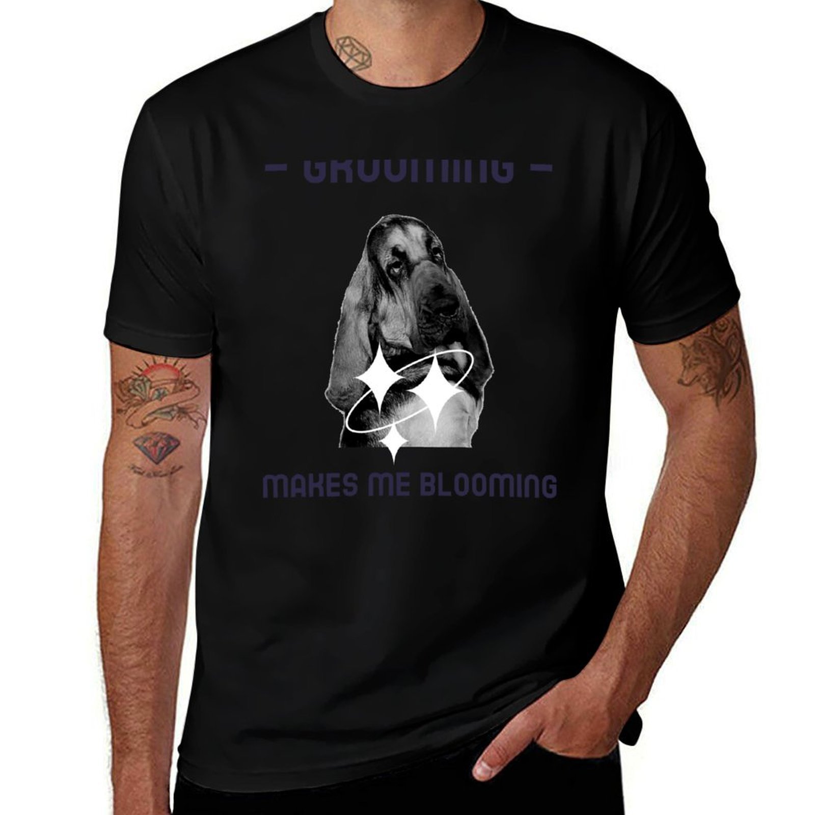 Men'S Grooming Utilities - 面白いブラッドハウンド犬のグルーミングマンのトレーリングTシャツ、ワークユーティリティカジュアルTシャツ