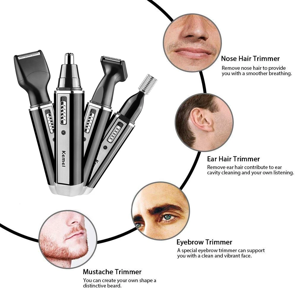 Kemei 4 in 1 トリマー男性用電動鼻と耳トリマー充 - Men'S Grooming Electric Trimmer のレビューと価格