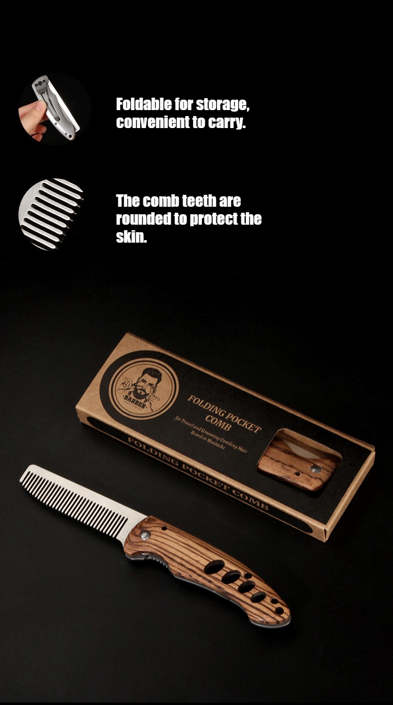 無垢材と金属製の折りたたみ式髭櫛（男性用）、携帯用ポマドール - Men'S Grooming Product のレビューと価格