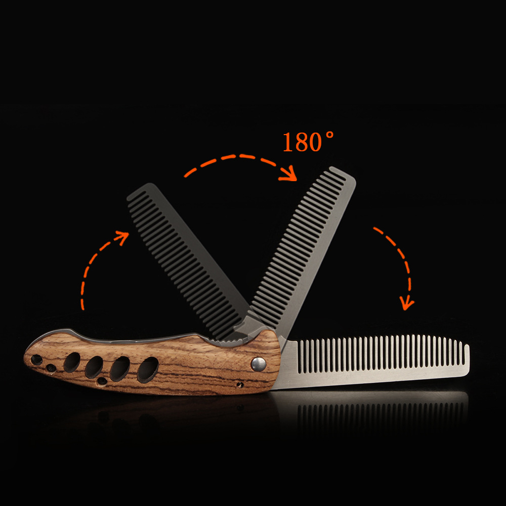 無垢材と金属製の折りたたみ式髭櫛（男性用）、携帯用ポマドール - Men'S Grooming Product のレビューと価格