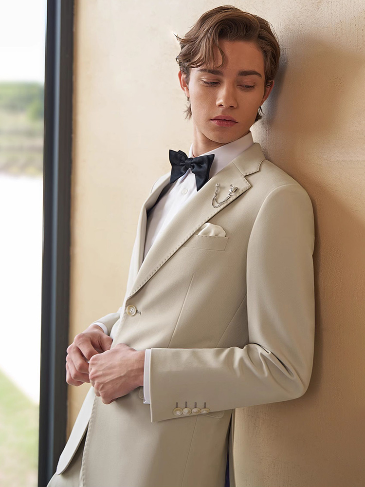 メンズスーツセット高級ベージュカーキブレザーパンツ結婚式新郎 - Young Men'S Grooming のレビューと価格
