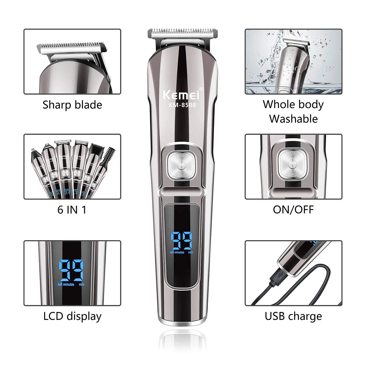 Kemei プロフェッショナル多機能ひげトリマー防水 6 で - Men'S Grooming Electric Trimmer のレビューと価格
